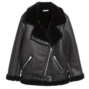 H&M Black Faux Leather/Shearling Biker Jacket - Size 6